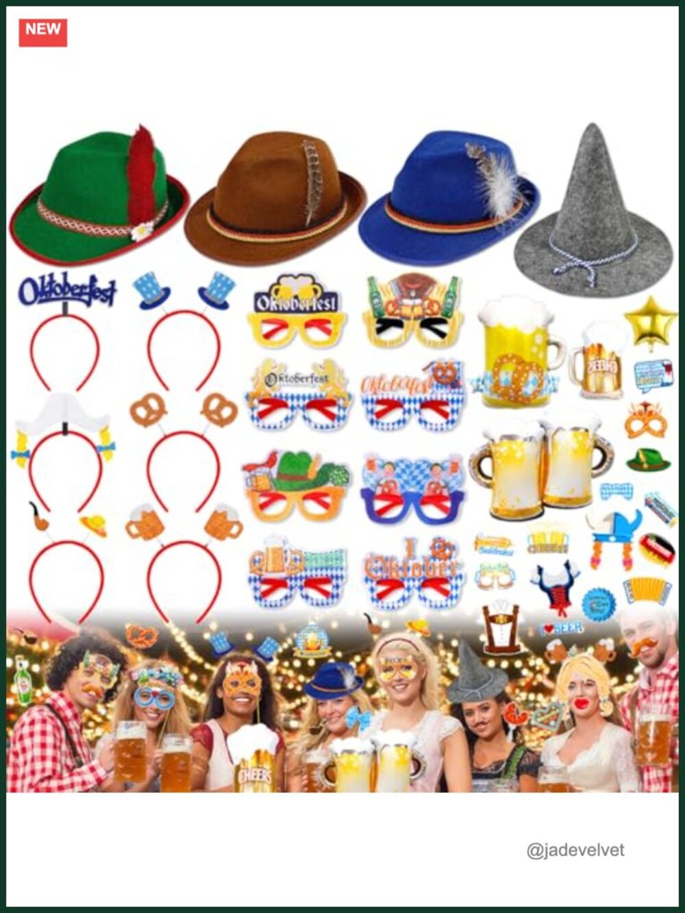 Oktoberfest Photo Booth Props Kit - German Bavarian Hats, Glasses, Hair Bands,